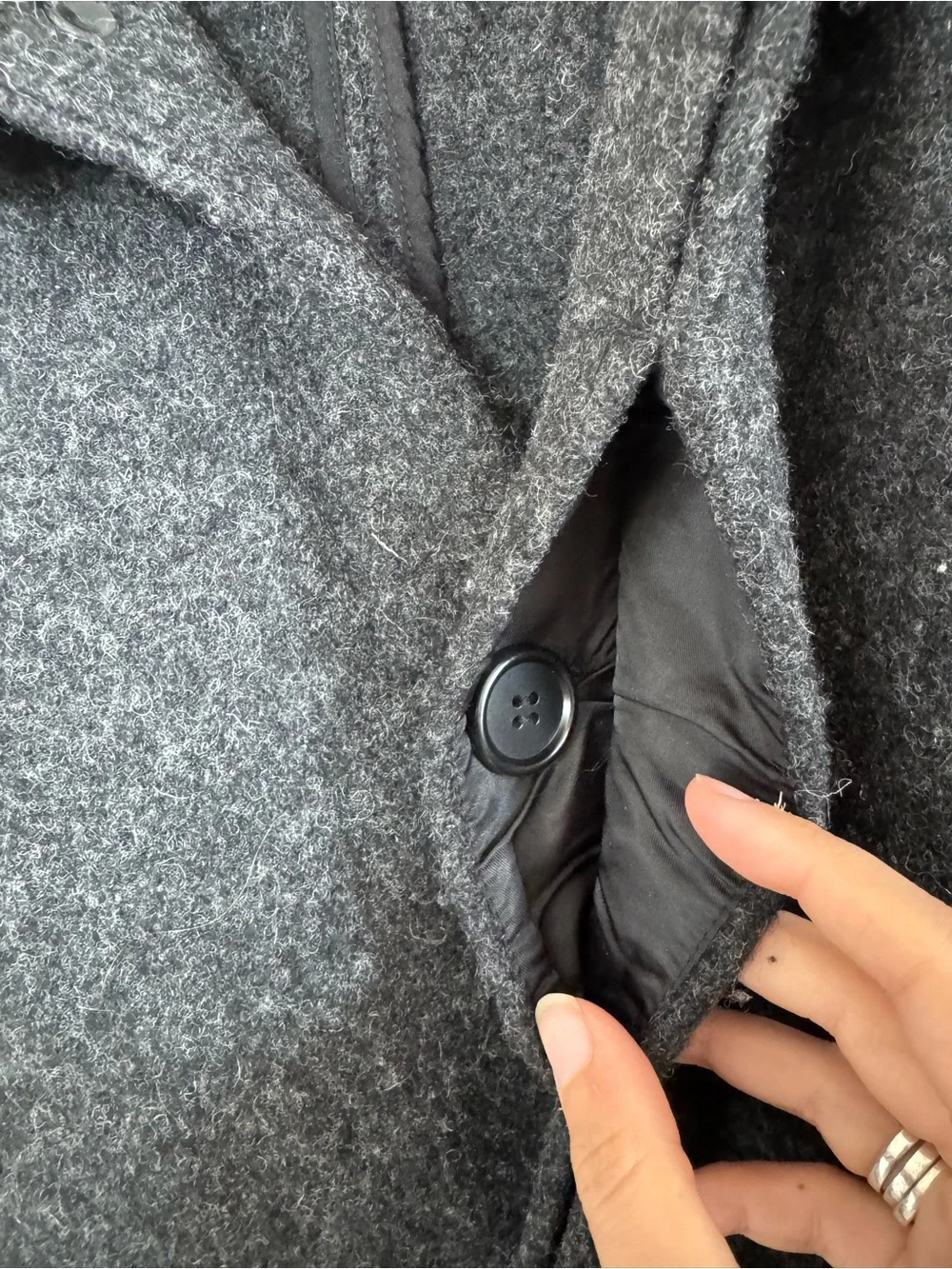Simple Project 100% Wool Charcoal Coat Cream Shearling Collar XS